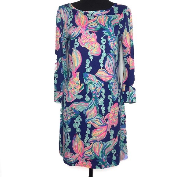 Lilly Pulitzer Marlowe Dress Going Coastal Small Navy All Over‎ Koi Fish Print - Picture 2 of 12